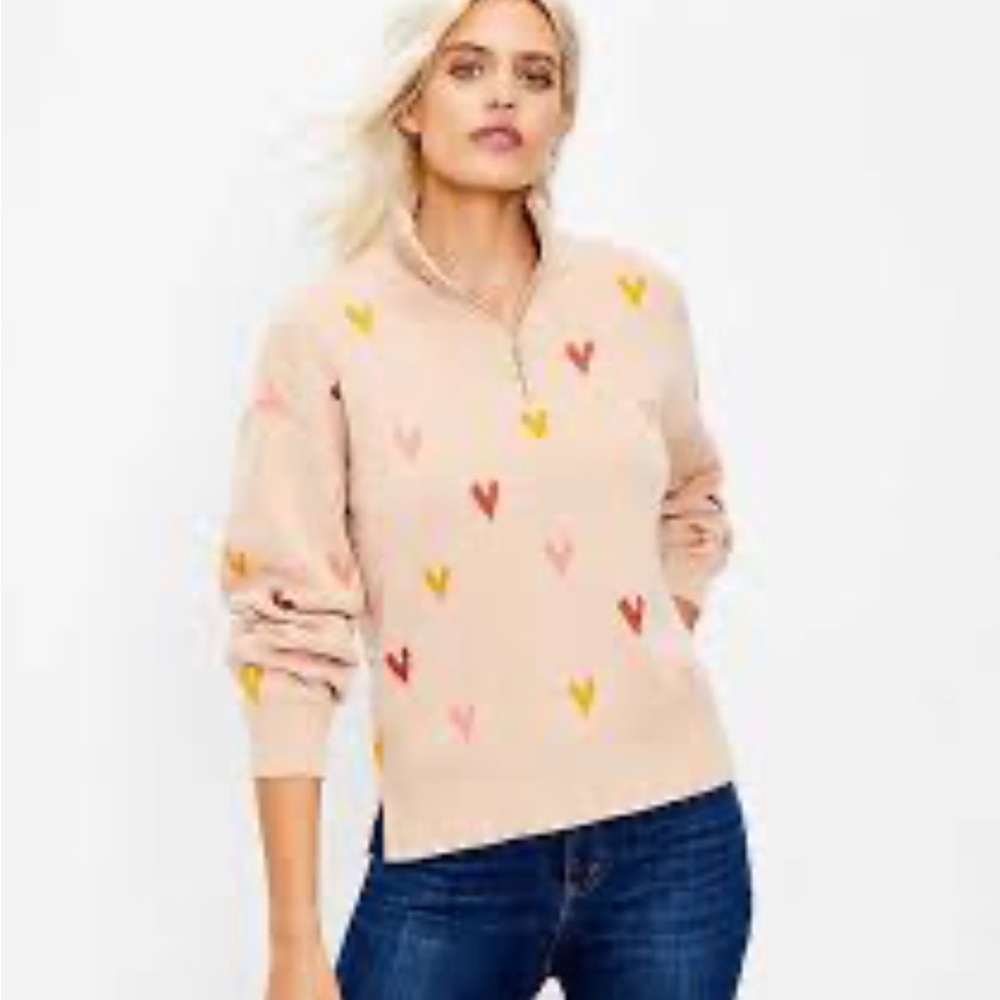 Loft brown/pink quarter zip sweater size small